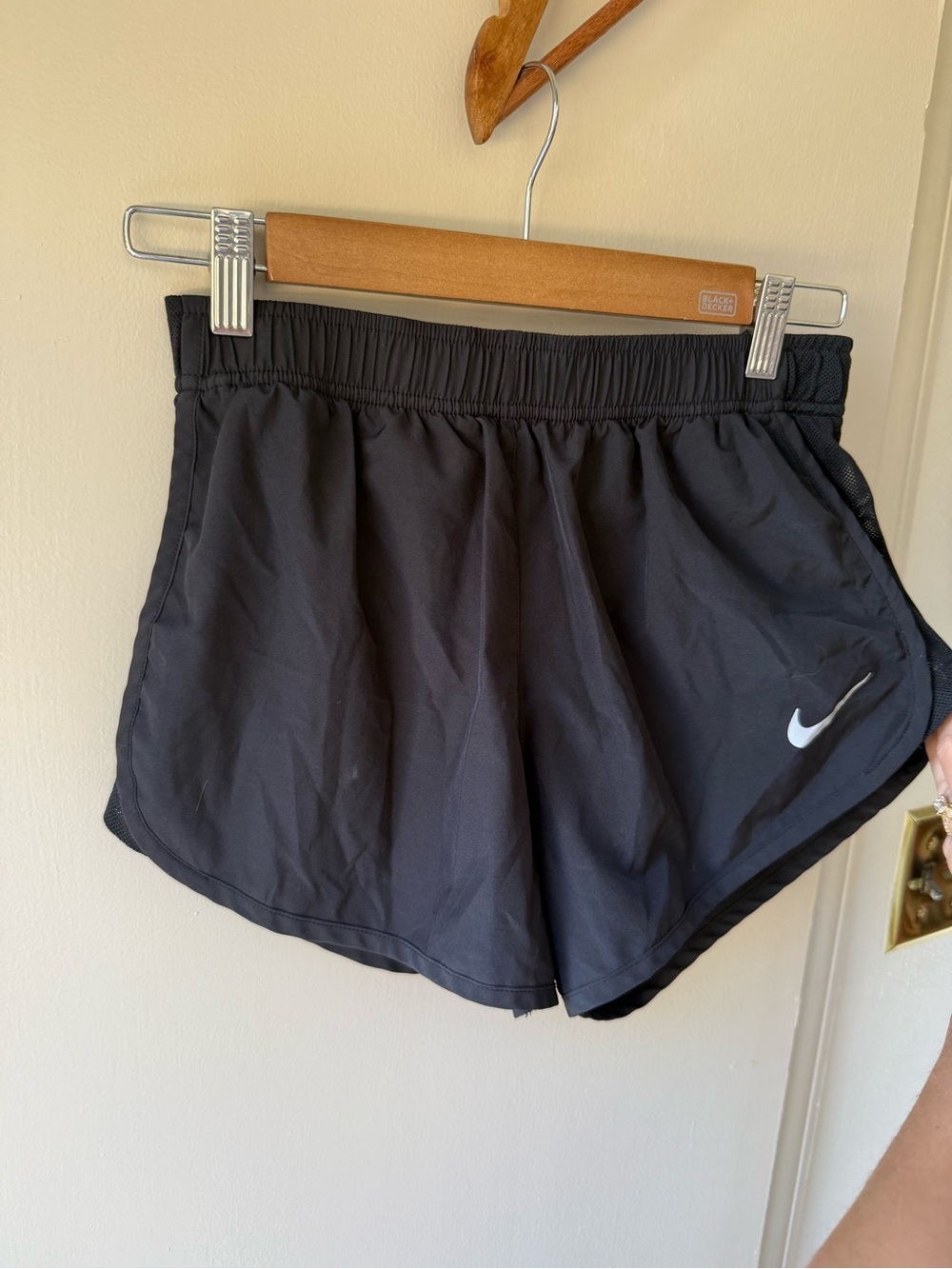Nike Women's Black Athletic Shorts with White Swoosh